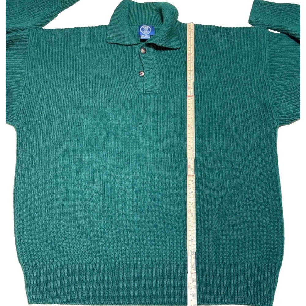 Gap Wool Sweater XL Vintage Blue Label Ribbed Polo Knit Forest Green Mens - Picture 7 of 7